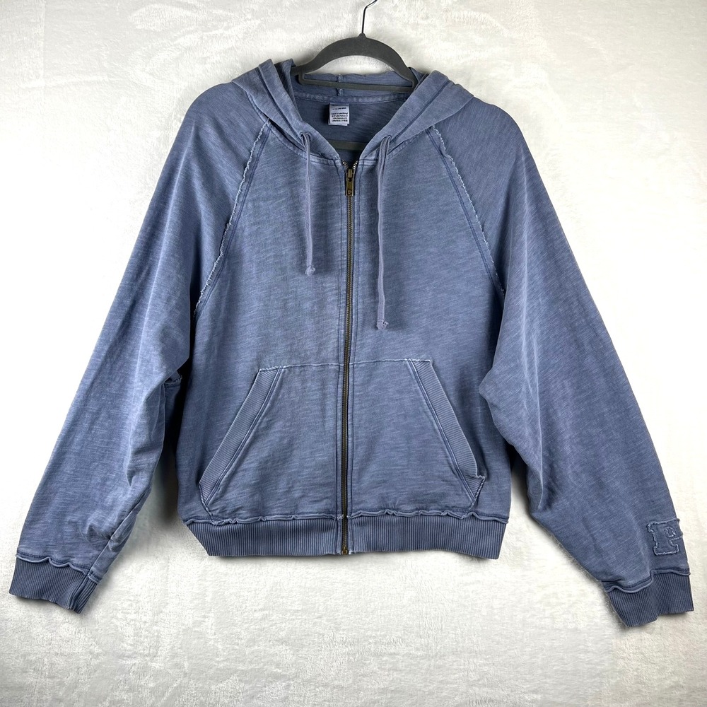 PINK‎ by Victoria's Secret Distressed Hoodie Jacket Women's Size L Blue Pockets
